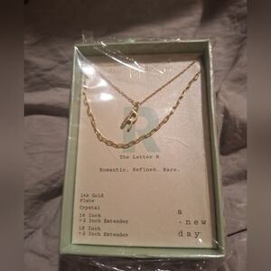 A New Day Gold Initial‎ R Necklace NWT 14K Gold Plated